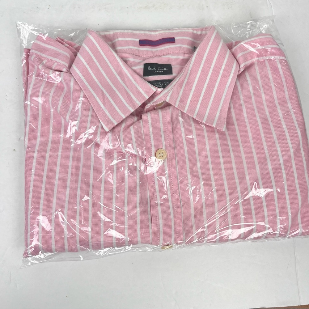 Paul Smith-London buttondown slim casualshirt in pink white striped cotton Men L